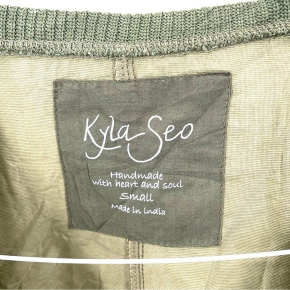 Anthropologie Kyla Seo Olive Green Velvet Velour Short Sleeve Handmade Crewneck - Picture 7 of 7